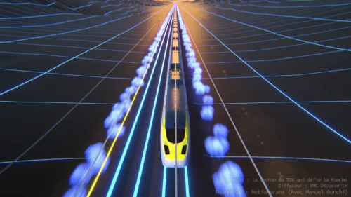 Rendu 3D au style rétro réalisé avec le moteur Cycles de Blender pour Motionorama.