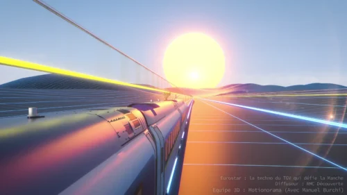 Animation 3D technique du TGV transmanche pour le documentaire "Eurostar : la techno du TGV qui défie la Manche".