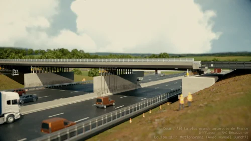 Simulation 3D de construction et d'aménagement de voirie pour une production audiovisuelle de RMC Découverte.