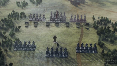 Rendu 3D réaliste de tactiques militaires médiévales pour une production audiovisuelle de France 2.