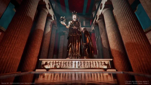 Détails de construction architecturale en 3D pour une reconstitution historique réaliste.