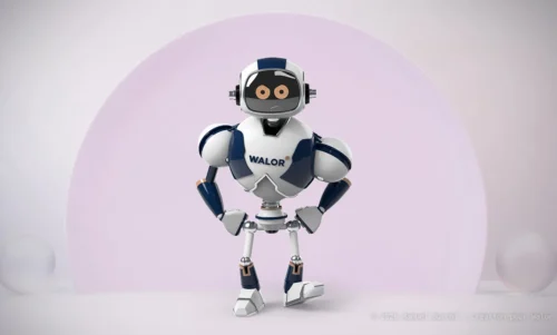 Modélisation 3D d'un robot sympathique incarnant l'identité et la modernité de la société Walor.