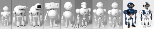 Visualisation du WIP (work in progress) et des étapes de création du robot Walor.
